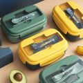 Student Lunch Box 3 Compartment Plastic Microwaveable Japanese Style Leak-proof Food Container Storage 3 Compartmentalized Box With Fork & Spoon. 