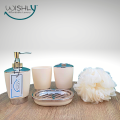 Wishly Plastic Bathroom Accessory 5 Pcs Set Plain Mod Design Soap/Hand wash Dispenser, Bathroom Tumbler, Soap Dish, Toothbrush Holder, Toothbrush Cup & Shower Loofah Ball/Sponge for Countertop Home Decor Housewarming Gift Set.. 