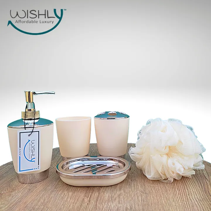 Wishly%20Plastic%20Bathroom%20Accessory%205%20Pcs%20Set%20Plain%20Mod%20Design%20Soap/Hand%20wash%20Dispenser,%20Bathroom%20Tumbler,%20Soap%20Dish,%20Toothbrush%20Holder,%20Toothbrush%20Cup%20&%20Shower%20Loofah%20Ball/Sponge%20for%20Countertop%20Home%20Decor%20Housewarming%20Gift%20Set.%20-%20Image%208