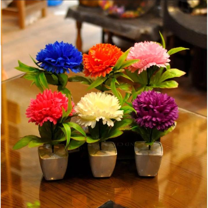 Pack of 6 Mini Ganda Plant Artificial Decoration Piece with pot Best for home & Office Decoration purpose