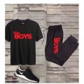 New THE Boys Printed Tracksuit for men Half sleeves round neck Trendy T shirt & comfortable trouser black. 