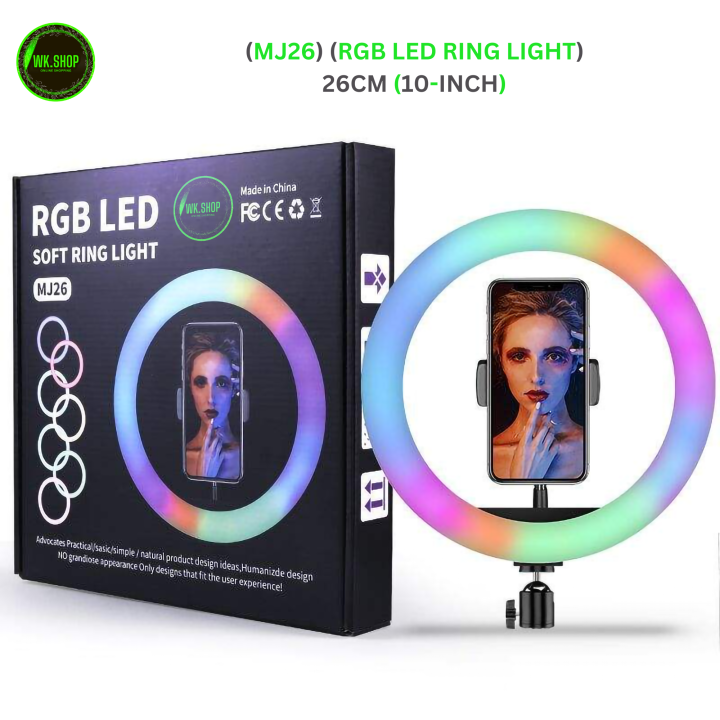 MJ26 10 Inch RGB Led Ring Light With PHONE HOLDER Circle Ring Selfie Led Photographic Studio Light For Youtube Live Show