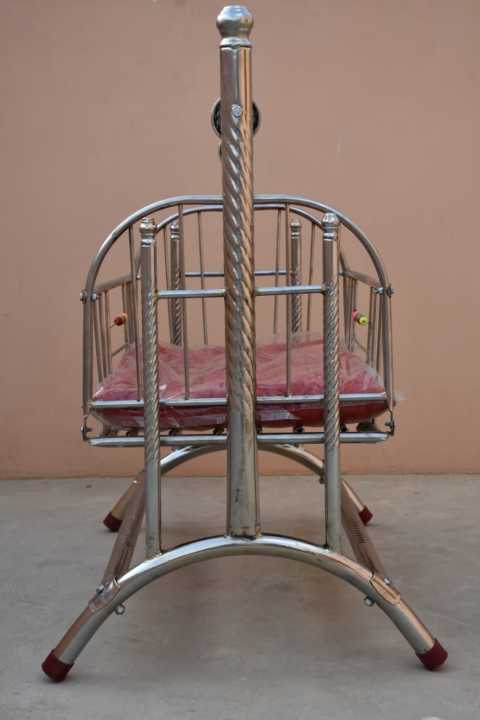 New%20Born%20Baby%20Silver%20Chrome%20Baby%20Swinging%20Cradle%20with%20Soft%20Mattress%20Bed%20-%20Image%203