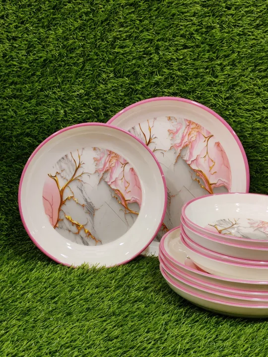 34%5C42%20Pcs%20Complete%20Pink%20Full%20Print%20Melamine%20Durable%20Dinner%20set-%20Double%20Glazed%20-%20Image%202
