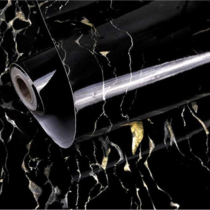 (60x200 CM) Black Marble High Gloss Vinyl Self Adhesive Wallpaper,Furniture Film Contact Paper