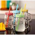 Mason Glass Jar Mug with Straw. 