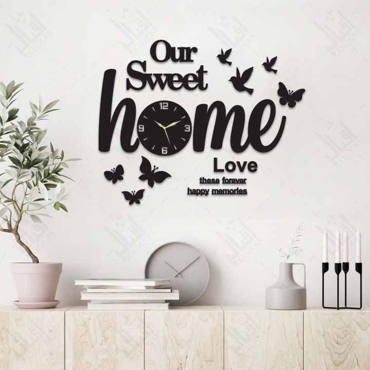 Wall Clocks, Butterflies & Sweet Home 3D Wooden Watch DIY Design Decoration, Best for Wall Décor, Home Decor Living Room and Offices, Hanging Clock, Modern Watches, Best Gift for Wedding