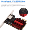 FENVI 2.5G PCI-E To RJ45 Network Card RTL8125B Chip 100/1000Mbps 2.5Gbps Ethernet Wired LAN Controller Adapter For Win7/8/10/11. 
