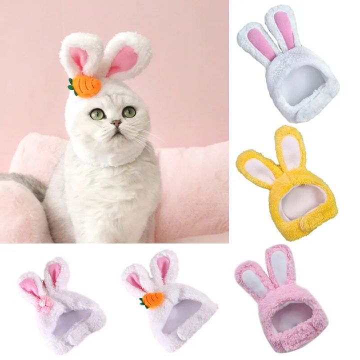 Funny Cat Headgear Cute Rabbit Ears Cap for Cats Warm Plush Pet Hat Party Cosplay Props Photo Prop Kitten Headwear Supplies