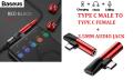 BASEUS L41 - 2 in 1 CONNECTOR  Type C  to 3.5mm Aux Jack Adapter + TYPE C Charging Extension Earphone Adapter. 