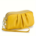 Elegant Genuine Leather Handheld Bag – Women’s Dual Zipper Wallet for Phone & Essentials. 