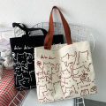 Canvas Bags Handbag For Women Shopper Cute Cat Tote Bag With Zipper Bag Cartoon Shoulder Bags. 