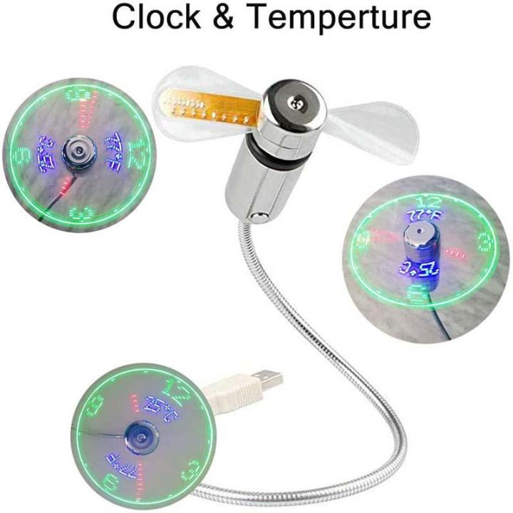USB Fan LED Clock Light USB Charging Led Fan Creative Temperature Clock Light