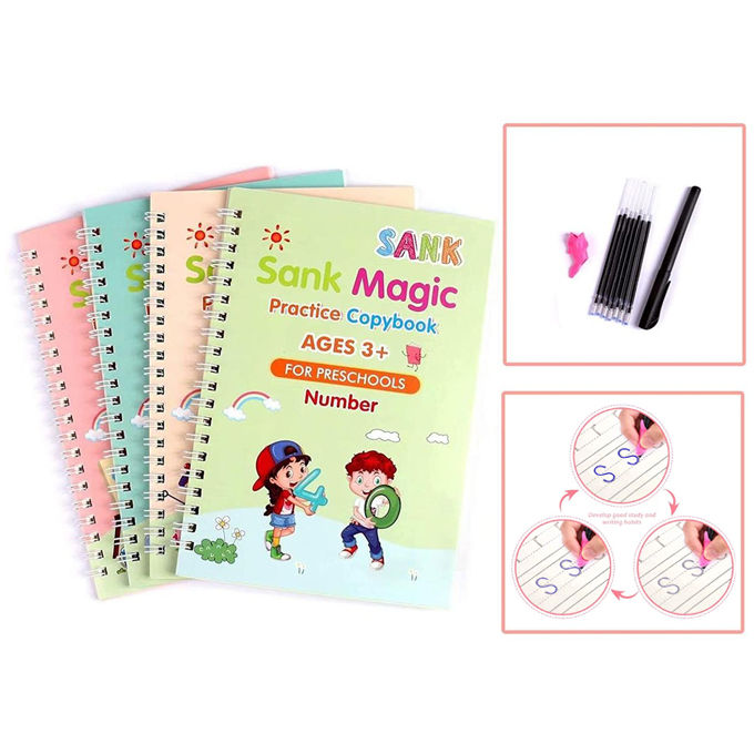4 in 1 Sank Magic Reusable Practice Calligraphy English Writing Book for Kid Size Approx. 9 inches