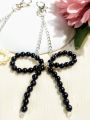Stylish Beaded Bow Keychain – Pearl & Black – Cute Bag/Key Accessory. 