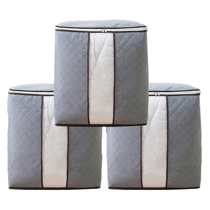 Pack of 3 High Quality New Waterproof Home Storage Foldable Bag Large Collapsible Bamboo Zipper Bag for Bedding Pillow Quilt Clothes Blanket