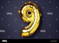 Golden Extra Large Digit 9 (Nine)  - 32 Inches Giant Foil Number. 