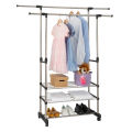 Multipurpose & Adjustable Stainless Steel Double Pole Cloth Hanger with 3 shelves for Floor Type Clothes Hanging & Drying purpose for Laundry & Bedroom | Stainless Steel | Single Pole or Double Pole. 