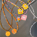 [ New ] Yellow Series Series Beaded Bead Necklace Cute Girly Style SpongeBob Smiley Face Clavicle Chain Necklace. 