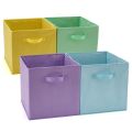 Pack of 4 Foldable Fabric Storage Box Square Bins Cloth Organizer Storage Baskets Folding Nursery Closet Drawer Features Dual Handles Multicolor. 