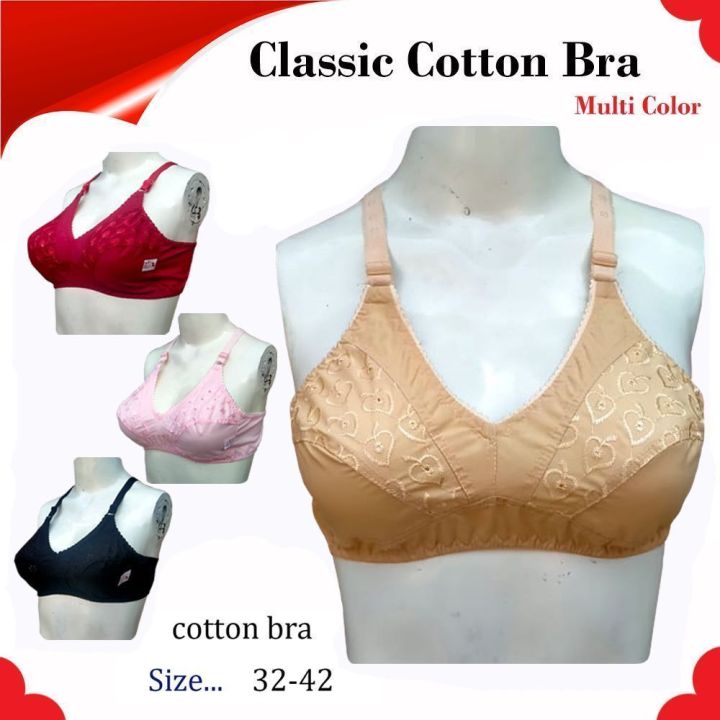 Classic Cotton Bra Brazier for Women Undergarments and Non-wired Brazzer with Chikan Embroidery