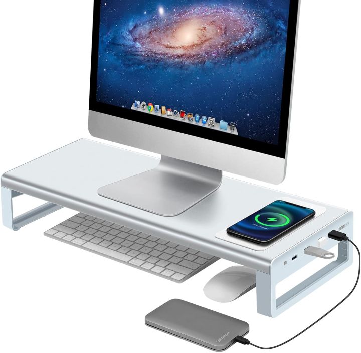 Vaydeer Dubbele Monitorstandaard met 4 USB Hub Poorten, Metalen Monitorstandaard Onder Steuning voor Gegevensoverdracht, voor 2 Monitoren tot 32 Inch voor PC, Laptop - Zwart Vaydeer Dubbele Monitorstandaard met 4 USB Hub Poorten, Metalen Monitorstandaard Onder Steuning voor Gegevensoverdracht, voor 2 Monitoren tot 32 Inch voor PC, Laptop - Zwart