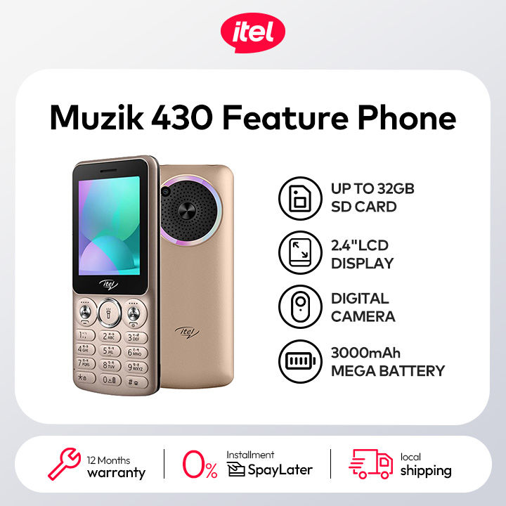 itel Muzik 430 Feature Phone | 2.4″ Bright Big Screen | 3,000mAh Big Battery | 1,000 Contacts Memory | Super 3D Sound Box | Smart Camera | PTA Approved & 12 Month's Official Warranty