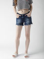 Women Blue Solid Regular Fit Denim Shorts 21. 