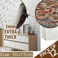 [Pack of 12] 3D Brick Wall Stickers Self Adhesive Wallpaper Sheets | Peel and Stick 3D Wall Brick Room Panels PE Foam High Quality Bricks Wallpaper. 