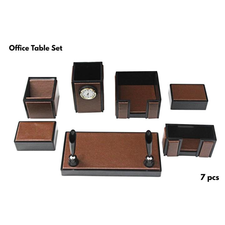 Senator Wooden Office Desk Organizer with Watch 7 Pcs Office Table Set