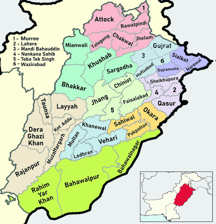 District Of Punjab Map Panaflex Poster Educational Chart School Office Decoration