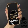 SUNAUDE Case For iPhone XR Classic Fashion Simple Black Hat Glasses Mr. Beard Patch Phone Case Lens All Inclusive Plating TPU Silicone Soft Case Anti falling Wear resistant Anti slip Boy Girl Couple Gift Box Phone Back Cover Cover. 
