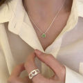 PANJBJ 925 Sterling Silver Mint Green Crystal Necklace For Women Girl Korean Summer Sweet Jewelry Birthday Gift Dropshipping. 
