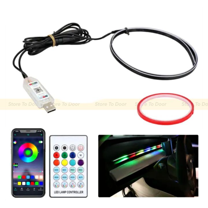 LED Symphony Ambient Light For Car 1 Pcs Strip 110cm App And Remote Control Atmosphere Light Through USB 64 Color Acrylic Neon Strip RGB For Car Interior Dashboard