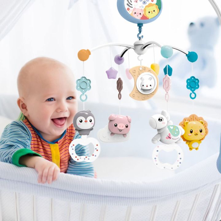 Baby Crib Mobile With Remote Control – Spinning, Rattle, Night Light, Musical – Pink Moon Theme
