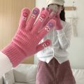 Emojis Children's Five Fingers Cute Korean Version Wool Thickened Warm Knitted Parent Child Gloves Autumn and Winter Primary School Students. 