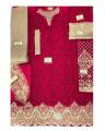 Red Chiffon Unstitched Embroidered Suit For Women - 3 Piece. 