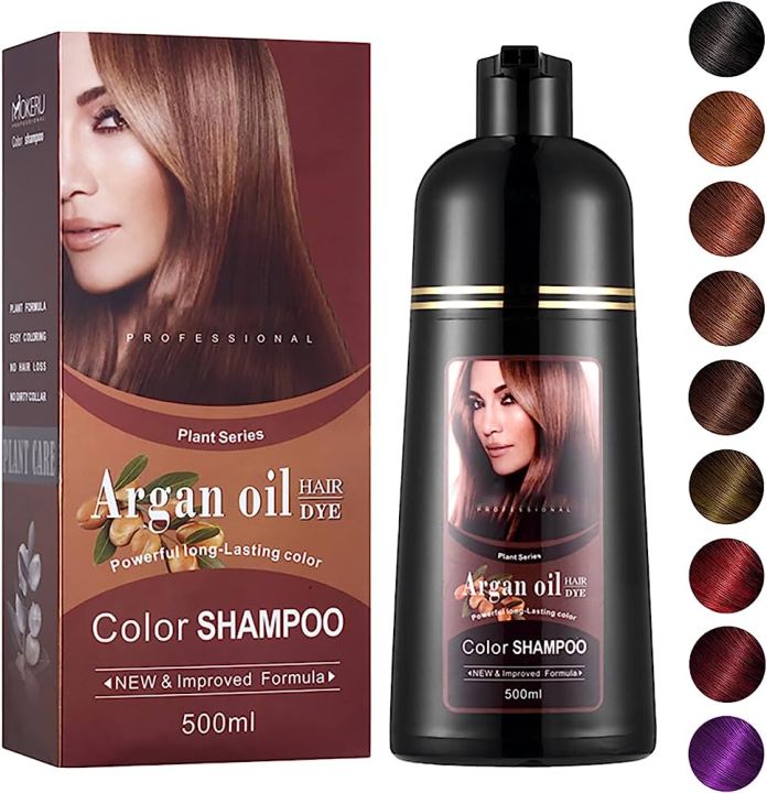 Mokeru 500ml Natural Argan Oil Extract Permanent Hair Dye Shampoo For Women Men Color Dye Shampoo Cherry Brown