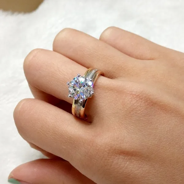 Luxury Female White Zircon Stone Ring Rose Gold Silver Color Engagement Ring  Vintage Bride Crystal Round Wedding Rings For Women | Daraz.pk