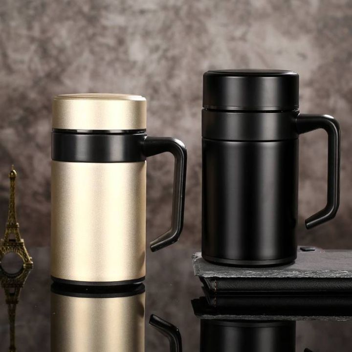 Imported 304 Stainless Steel Thermos Mugs Tea Cup With Handle Lid Tea Filter Insulated Tea Mug Thermos Cup Office Thermoses Hot and Cold Tea Coffee Cup