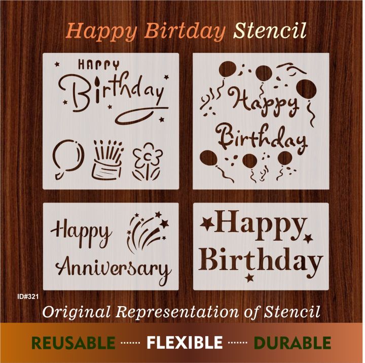 Happy Birthday Stencil For Cake, Wall Painting Scrapbook Coloring Embossing Album Decorative Paper Card Template