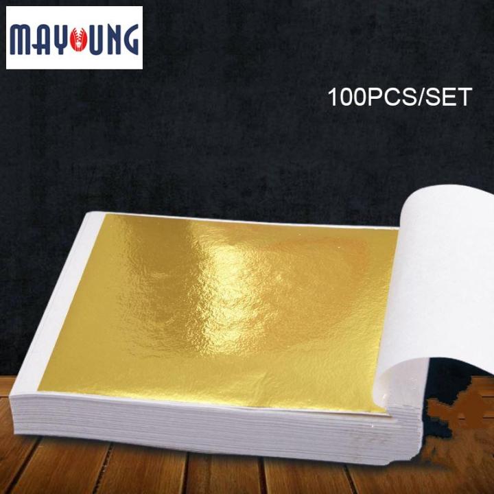 Mayoung 100 Pcs Gold Leaf Sheets Foil Paper for Arts Slime DIY Gilding Nails Art Craft