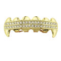 18K diamond-encrusted gold-plated hip-hop braces vampire fangs tiger teeth metal Halloween dentures for men and women with the same Grill. 