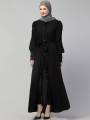 FRONT OPEN LONG CUFF GATHERED PUFFED SLEEVE CASUAL ABAYA. 