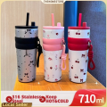 Imported 710ml SUS 316 Double Wall Heavy Weight Stainless Steel Hot and Cold Tea Coffee Mug and Juice Water Bottle with Straw Stainless Steel Car Thermos Cup Thermal Coffee Mug Large Capacity Leakproof Water Bottle for Sport Cold Drink Bottle. 