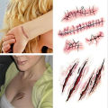 PinShang GlowSol Horror Realistic Fake Bloody Wound Stitch Scar Scab Waterproof Temporary Tattoo Sticker Body Art Stickers Halloween Masquerade Prank Makeup Props RC2251 10.56CM. 