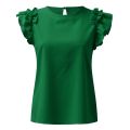 Female Summer Tops Shirt Ruffle Sleeves Solid Green Red Elegant Blouse Women Lady Streetwear Y2k Top Crewneck Shirts. 