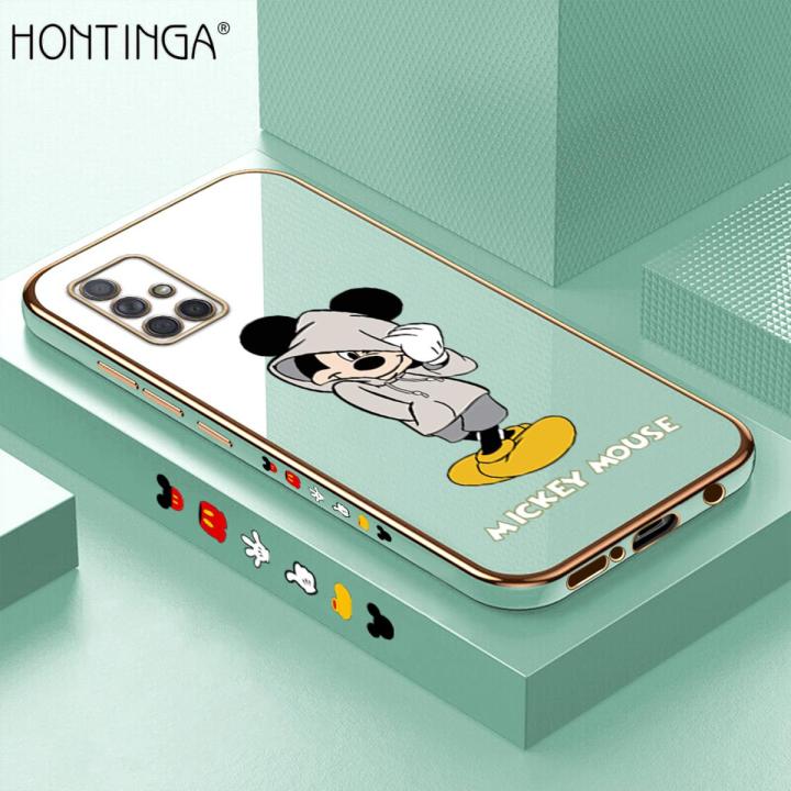 Hontinga for Samsung A71 4G Back Cover（Free Lanyard）Luxury 6D Plating Handsome Cartoon Mouse Side Pattern Case Soft Silicone Square Mobile Cover