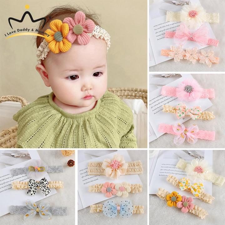 Flower Headband Newborn Baby Hair Bands 3Pcs/Set Sweet Crown Bow