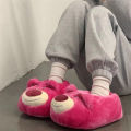 Cute Cartoon Rose Red Bear Warm Non-Slip Strawberry Home Plush Cotton Slippers For Women. 